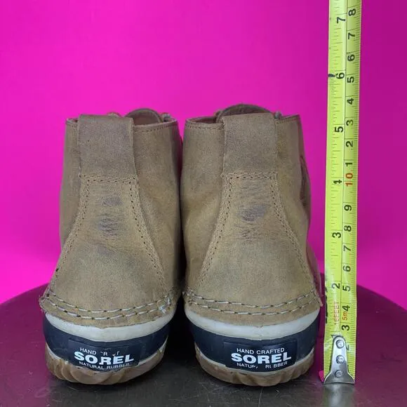 Sorel Out N About Waterproof Tan Leather Lace-Up Duck Boot Sz 8