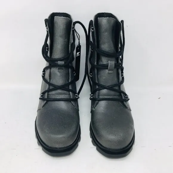 Sorel Women's Joan of Artic Wedge III Grey Lug Sole Lace Boots 6.5 B - Medium