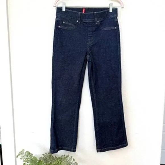 SPANX Denim Straight Leg Jeans Dark Wash Medium Pull-On Stretch Cropped M