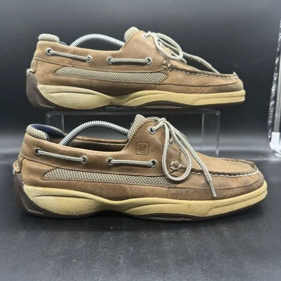 Sperry 2 Eye Leather Boat Shoes 0777347 Mens Size 11M Lace Up Leather Casual GUC