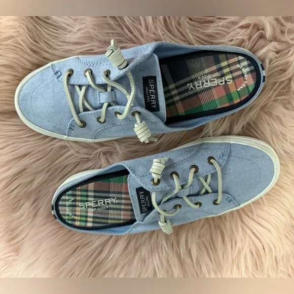 Sperry Blue Moccasins with Relaxed Design and Plaid Lining
