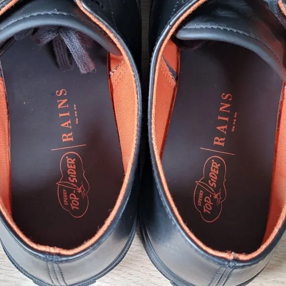 Sperry Top-Sider x Rains Shoes Mens Size 11 M Black Waterproof Leather 5-Eye