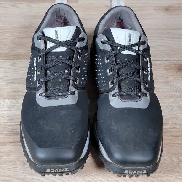 Sqairz Golf Shoes Mens Size 9 Black Gray Soft Spike Waterproof Square Toe