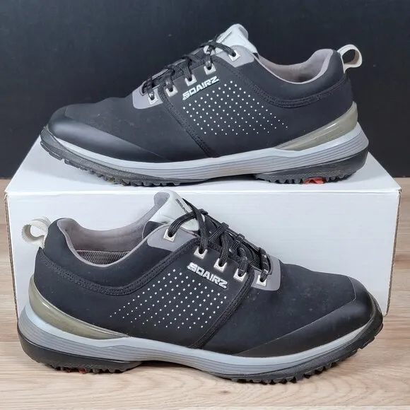 Sqairz Golf Shoes Mens Size 9 Black Gray Soft Spike Waterproof Square Toe