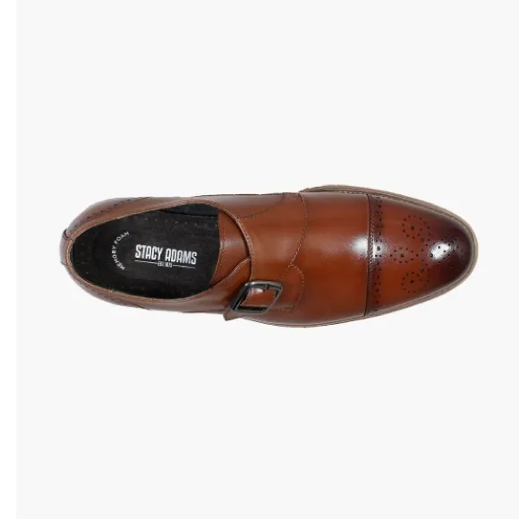 Stacey Adam’s Men's Brown Leather Cap Toe Monk Strap Shoes Size 10