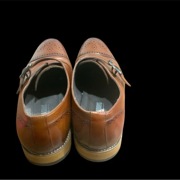 Stacey Adam’s Men's Brown Leather Cap Toe Monk Strap Shoes Size 10
