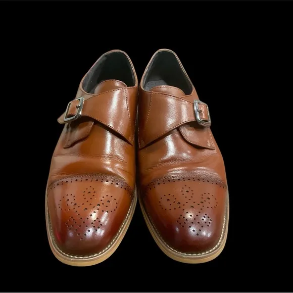 Stacey Adam’s Men's Brown Leather Cap Toe Monk Strap Shoes Size 10