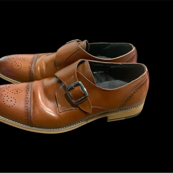 Stacey Adam’s Men's Brown Leather Cap Toe Monk Strap Shoes Size 10