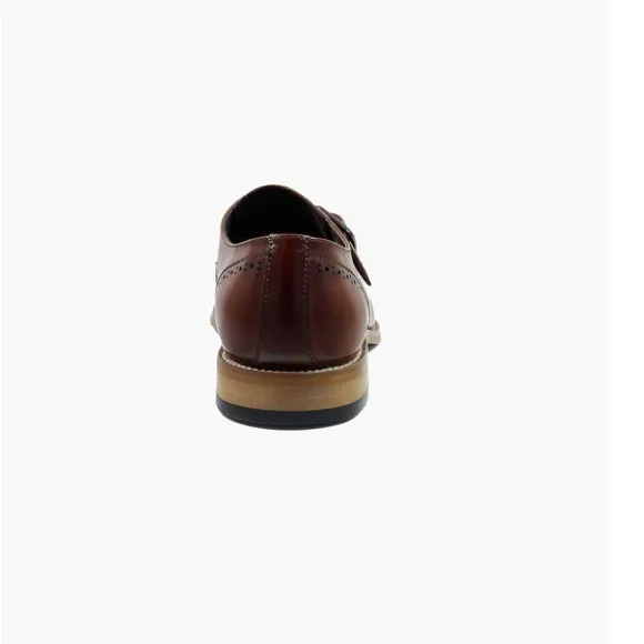Stacey Adam’s Men's Brown Leather Cap Toe Monk Strap Shoes Size 10