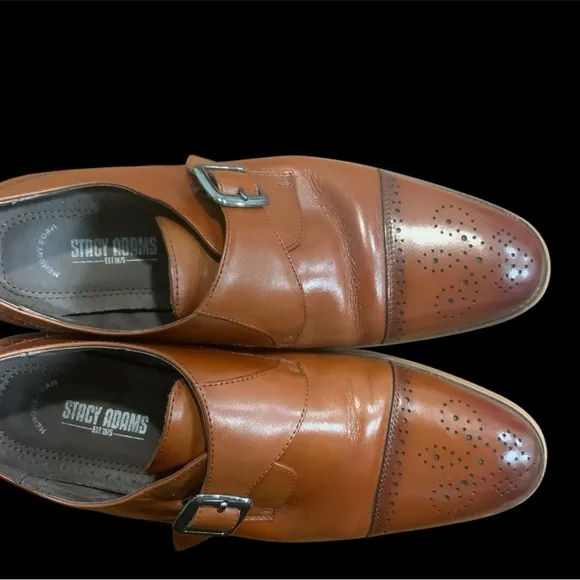 Stacey Adam’s Men's Brown Leather Cap Toe Monk Strap Shoes Size 10
