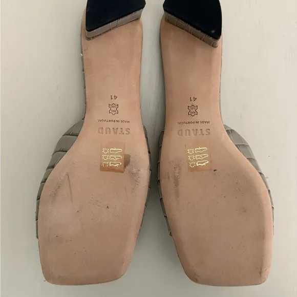 STAUD Gray Mules with Square Toe Design