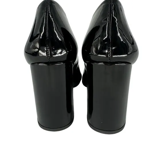 Steve Madden Black Patent Synthetic Leather Square Toe Chunky Block Heel Shoe 7M