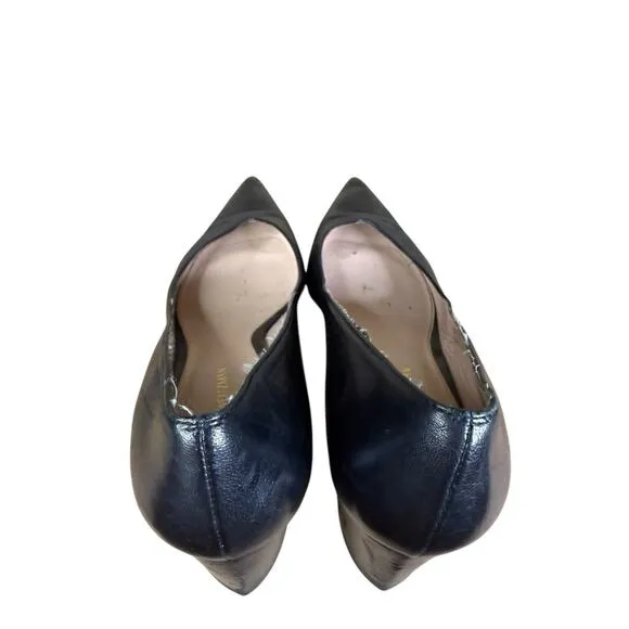 Stuart Weitzman Black Leather Pointed Toe Pumps Block Heel Size 7.5M