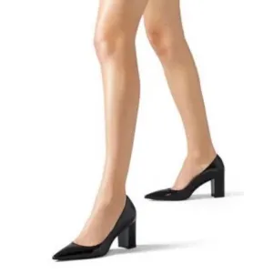 Stuart Weitzman Black Leather Pointed Toe Pumps Block Heel Size 7.5M