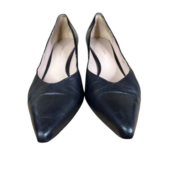 Stuart Weitzman Black Leather Pointed Toe Pumps Block Heel Size 7.5M