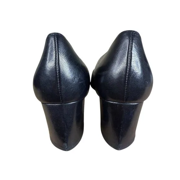 Stuart Weitzman Black Leather Pointed Toe Pumps Block Heel Size 7.5M