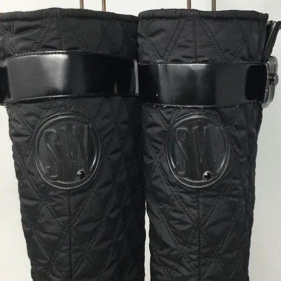 Stuart Weitzman Black Rain Boots Nylon Rubber L