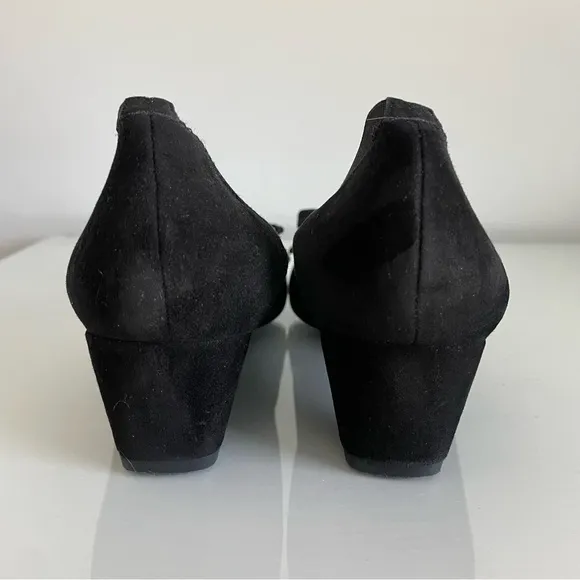 Stuart Weitzman Black Suede Bow Wedge Pumps Size 6.5