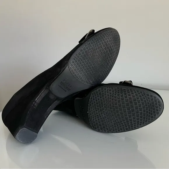 Stuart Weitzman Black Suede Bow Wedge Pumps Size 6.5