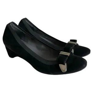 Stuart Weitzman Black Suede Bow Wedge Pumps Size 6.5