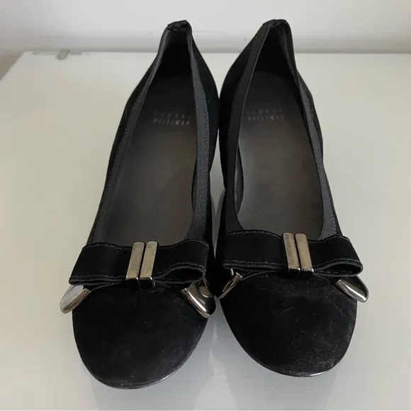 Stuart Weitzman Black Suede Bow Wedge Pumps Size 6.5