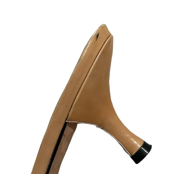 Stuart Weitzman Blush Pink Suede Tassle Tan Patent Accents Kitten Heel 7 Mules.