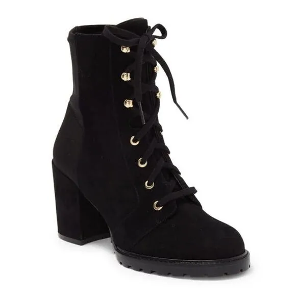 Stuart Weitzman Boots Women’s 5 Savannah Black Suede Leather Lace Up NWT