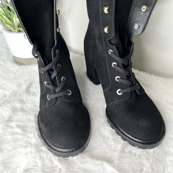 Stuart Weitzman Boots Women’s 5 Savannah Black Suede Leather Lace Up NWT
