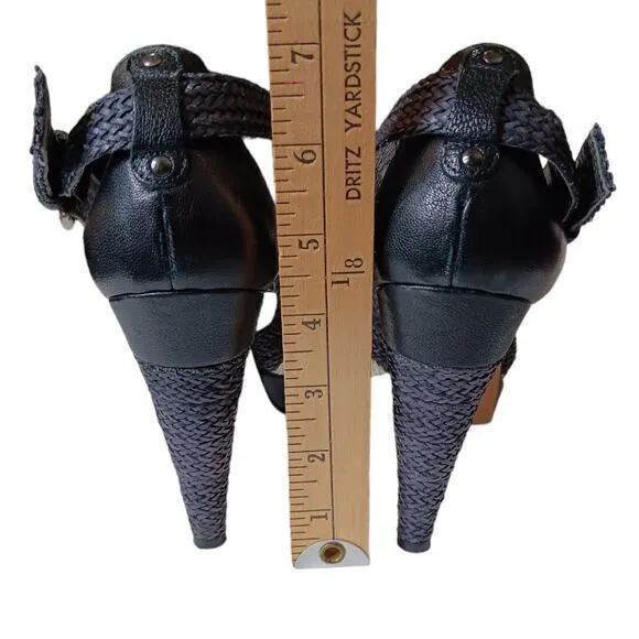 STUART WEITZMAN Cone‎ Heels Artsy Pumps Shoes Size 8.5 Raffia Rattan Straw
