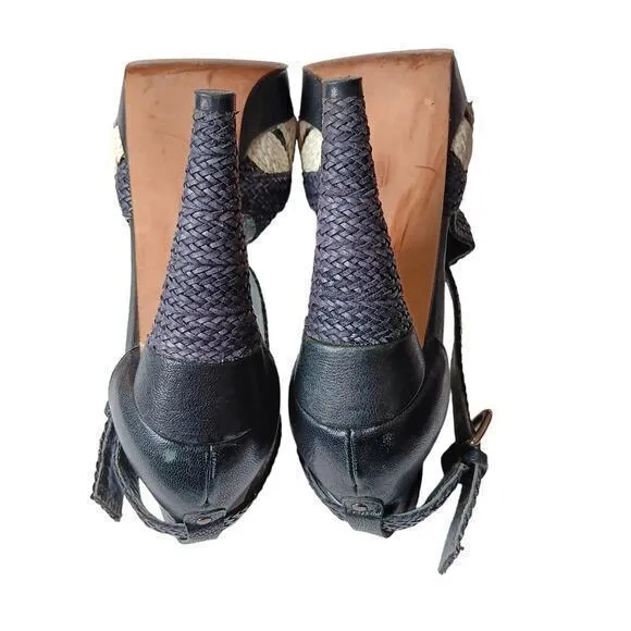 STUART WEITZMAN Cone‎ Heels Artsy Pumps Shoes Size 8.5 Raffia Rattan Straw