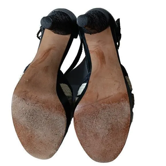 STUART WEITZMAN Cone‎ Heels Artsy Pumps Shoes Size 8.5 Raffia Rattan Straw