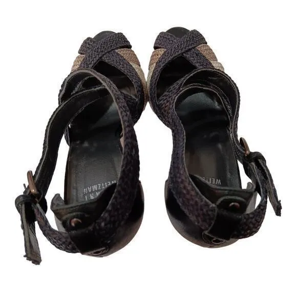 STUART WEITZMAN Cone‎ Heels Artsy Pumps Shoes Size 8.5 Raffia Rattan Straw