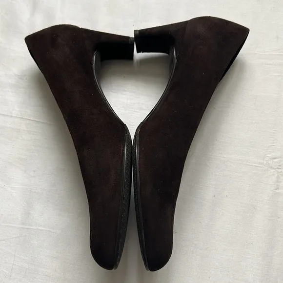 Stuart Weitzman Dark Brown Leather Suede Almond Toe Pumps