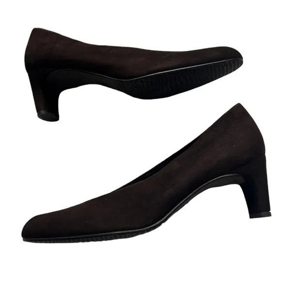 Stuart Weitzman Dark Brown Leather Suede Almond Toe Pumps