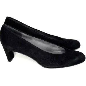 Stuart Weitzman Shoes Womens 9.5 Black Suede Almond Toe Slip On Pumps Minimalist
