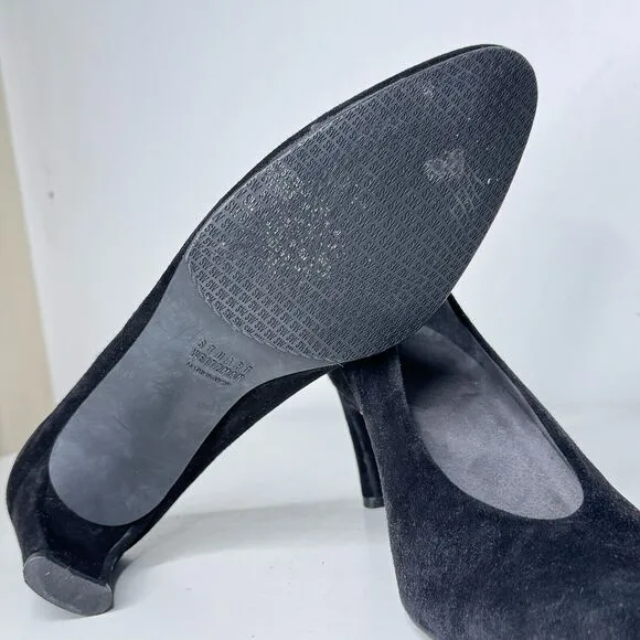 Stuart Weitzman Shoes Womens 9.5 Black Suede Almond Toe Slip On Pumps Minimalist