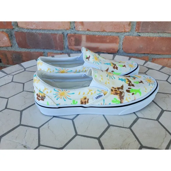 Sz 13 Vans Men Get Outdoors Trippy Desert Canvas Slip On Shoes Cream Sail White
