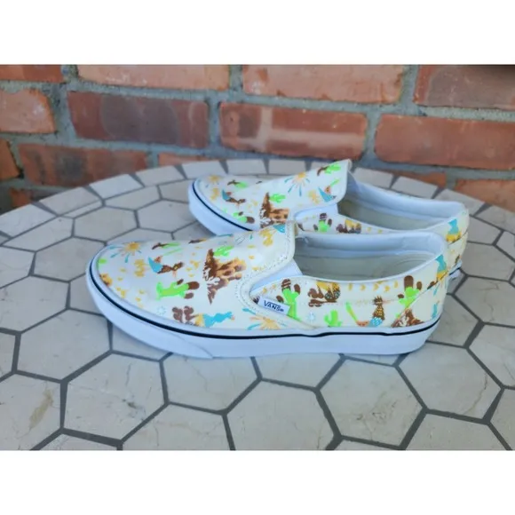 Sz 13 Vans Men Get Outdoors Trippy Desert Canvas Slip On Shoes Cream Sail White