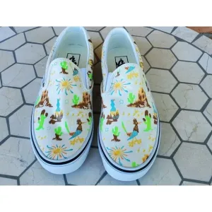 Sz 13 Vans Men Get Outdoors Trippy Desert Canvas Slip On Shoes Cream Sail White