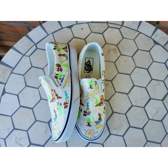 Sz 13 Vans Men Get Outdoors Trippy Desert Canvas Slip On Shoes Cream Sail White