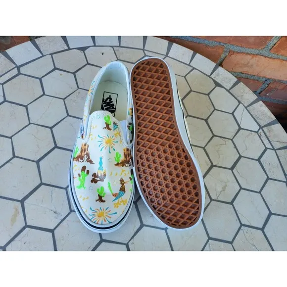 Sz 13 Vans Men Get Outdoors Trippy Desert Canvas Slip On Shoes Cream Sail White
