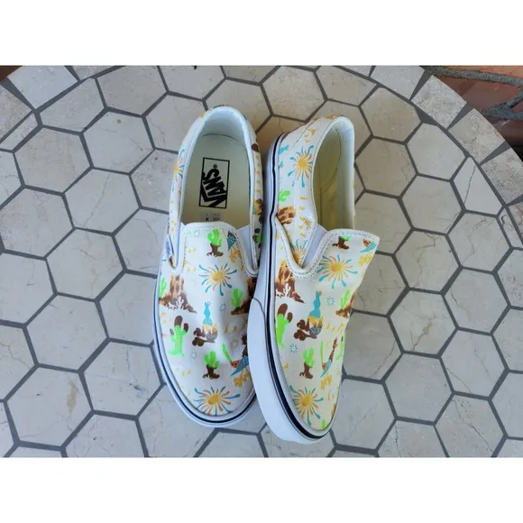 Sz 13 Vans Men Get Outdoors Trippy Desert Canvas Slip On Shoes Cream Sail White