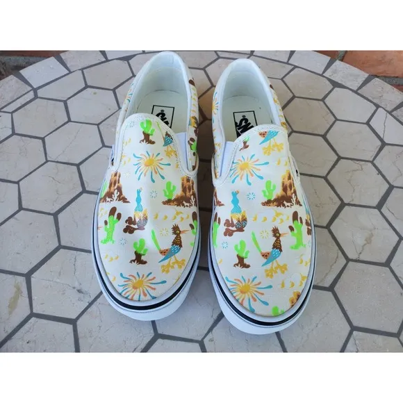 Sz 13 Vans Men Get Outdoors Trippy Desert Canvas Slip On Shoes Cream Sail White