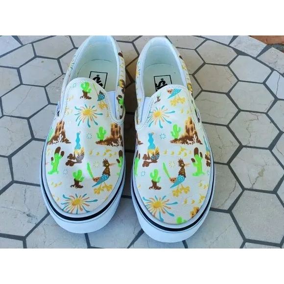 Sz 13 Vans Men Get Outdoors Trippy Desert Canvas Slip On Shoes Cream Sail White