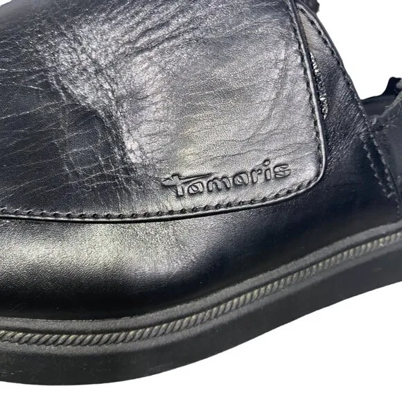 Tamaris black leather platform chunky adjustable slingbacsandal shoes women’s 39