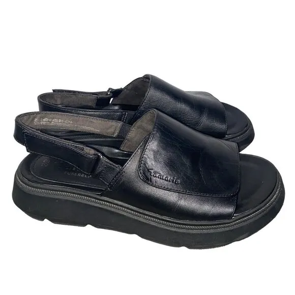 Tamaris black leather platform chunky adjustable slingbacsandal shoes women’s 39