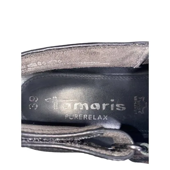 Tamaris black leather platform chunky adjustable slingbacsandal shoes women’s 39