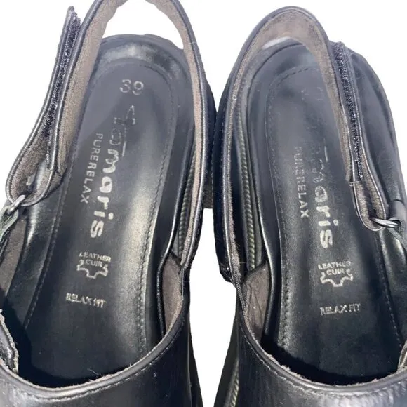 Tamaris black leather platform chunky adjustable slingbacsandal shoes women’s 39