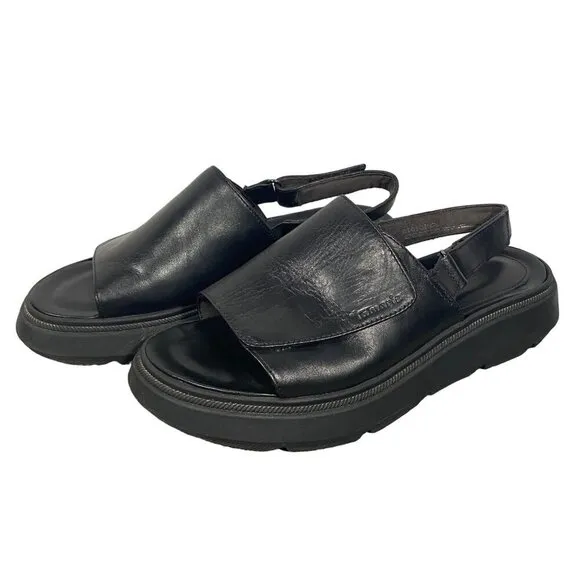 Tamaris black leather platform chunky adjustable slingbacsandal shoes women’s 39