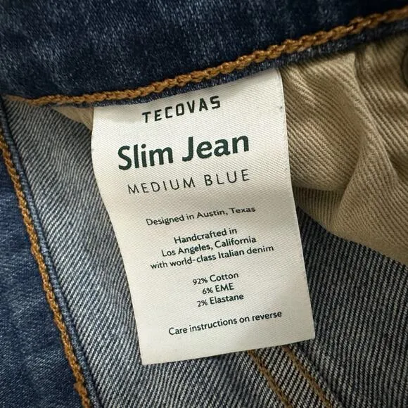 TECOVAS Slim Jeans Medium Blue Denim Straight Leg Stretch Western